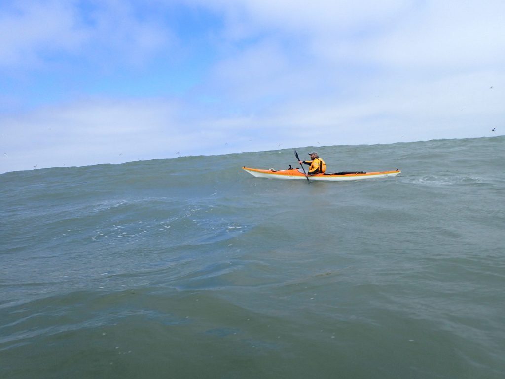 Paddling out to the big waves at North Smethic